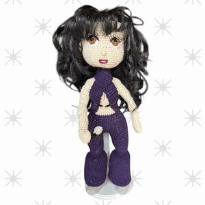 Selena Quintanilla handmade Crochet Doll with Black Hair and Purple Outfit